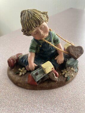 Sarah's Attic Figurine Sad Boy with broken train Vtg 1993s